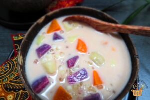 bubur cha cha recipe in a coconut shell