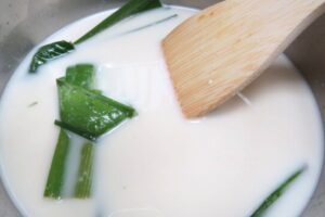 coconut milk with pandan in a pot