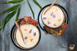 bubur cha cha recipe in two coconut shells