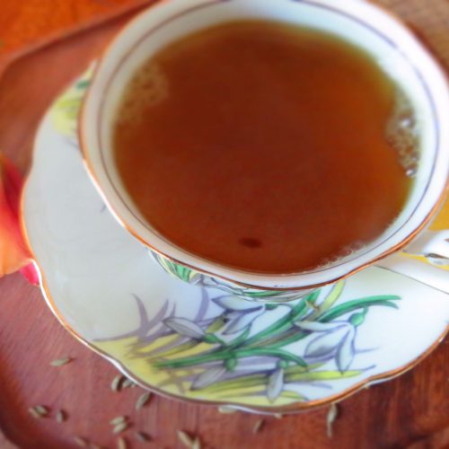 Tea made with fennel, cumin seeds, and ginger