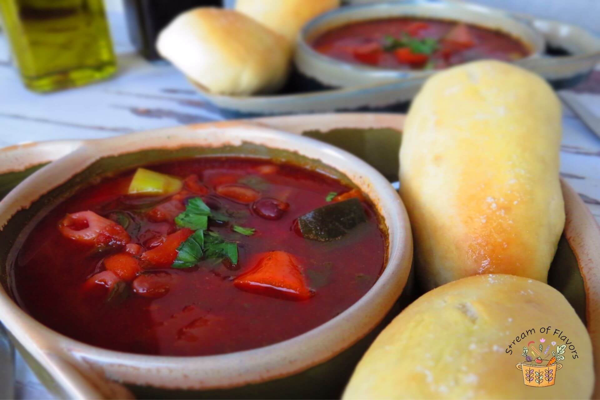 Minestrone soup with breadsticks