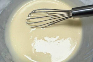 whisked popiah skin mixture in a bowl