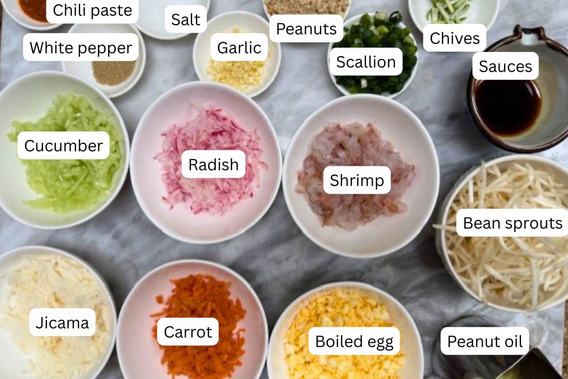 prepared ingredients for the popiah filling