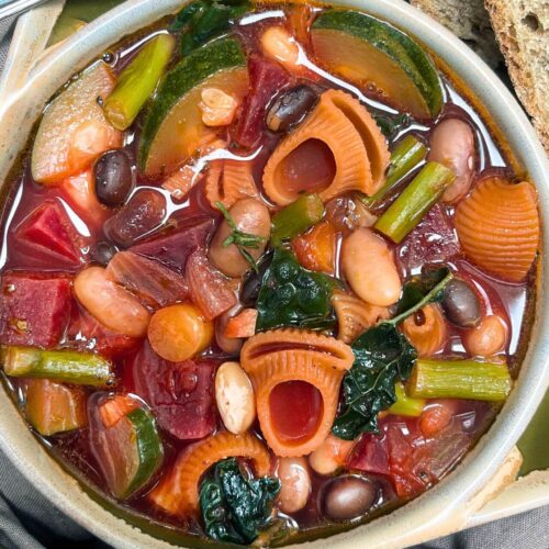 vegan minestrone soup in a bowl