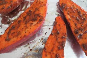 spices on sweet potato halves