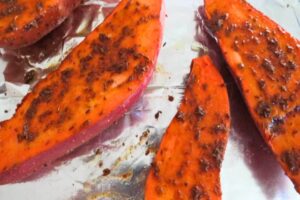 sweet potato halves rubbed with spices