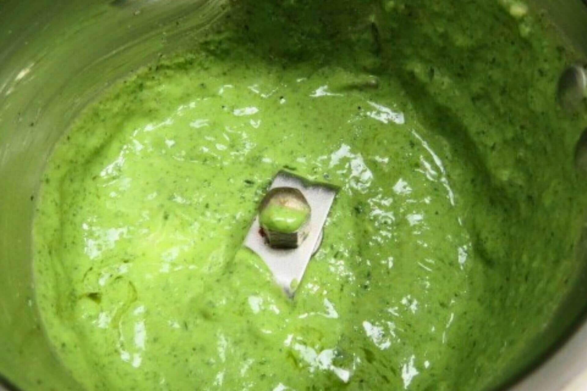 mint tahini sauce in a spice grinder