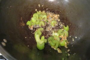 Fry the celery for the chili-celery sauce