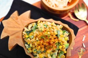 easy mexican corn salad in a wooden bowl