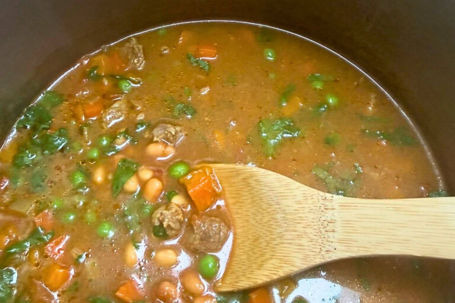 vegetables added with the stock or water after cooking the lamb