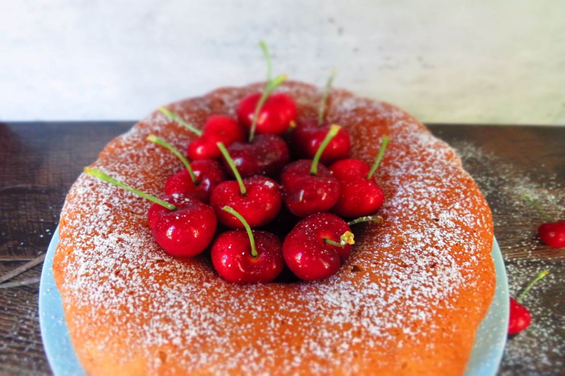 Basque Cake with Cherry Preserve upside down filled with cherries