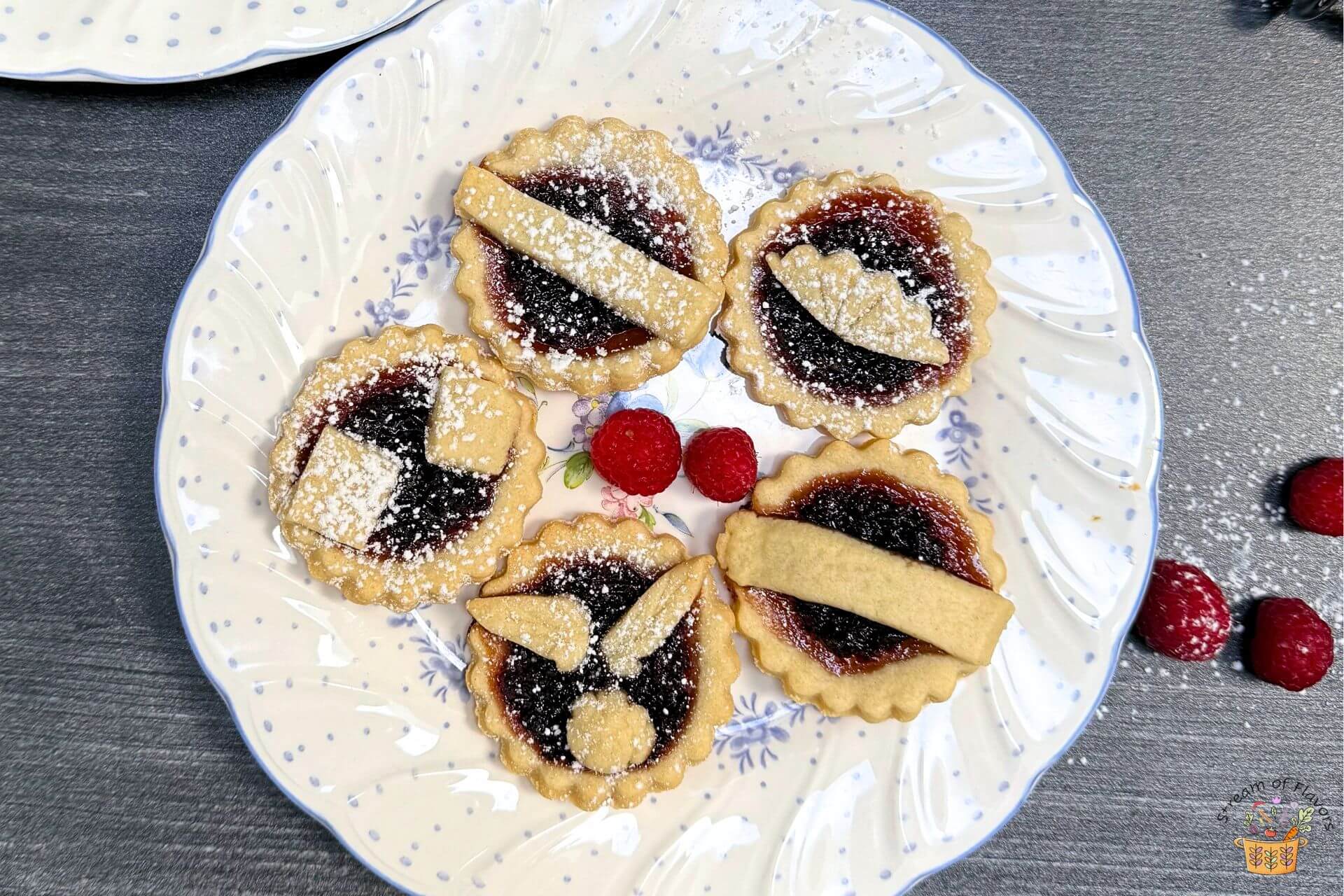 raspberry jam tarts on a plate