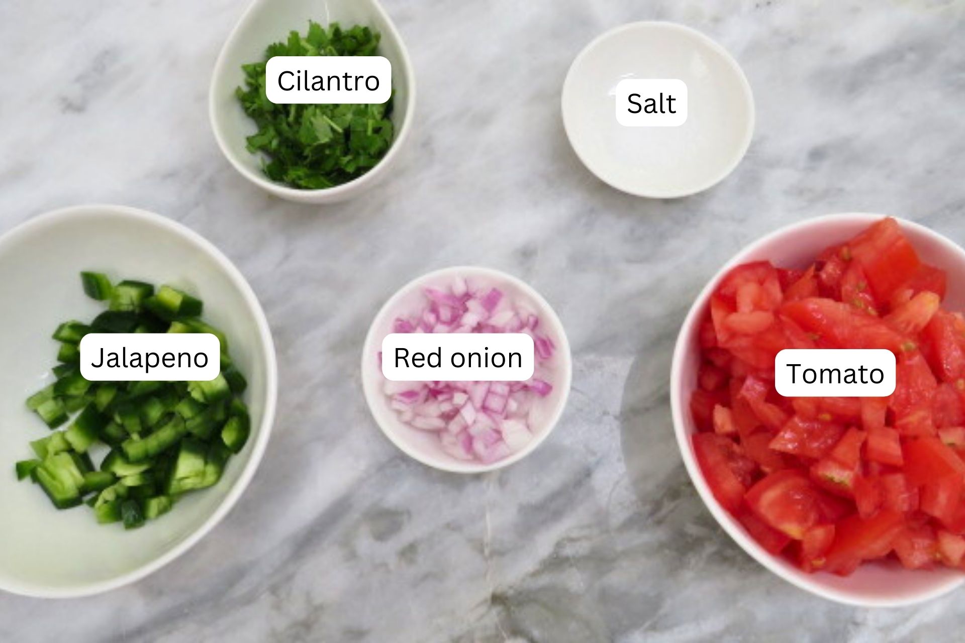 ingredients in bowls for salsa