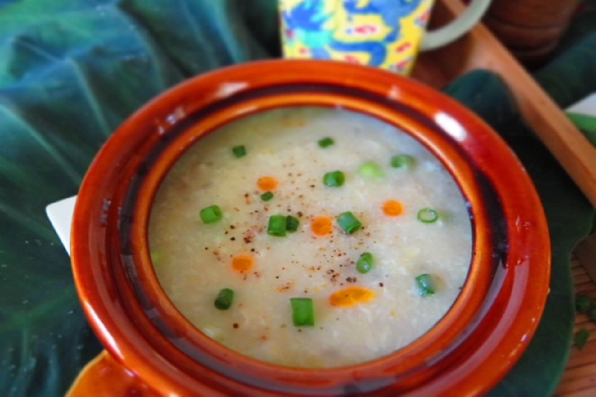 Chinese chicken corn soup in a bowl