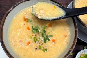 easy chicken corn soup recipe in a bowl