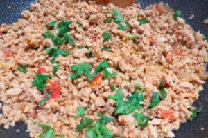 ground chicken with spices and cilantro