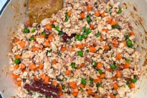 cooked ground chicken with veggies