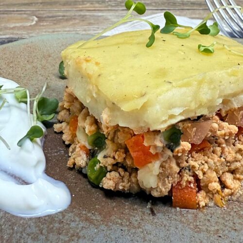 ground chicken shepherd's pie with Greek yogurt