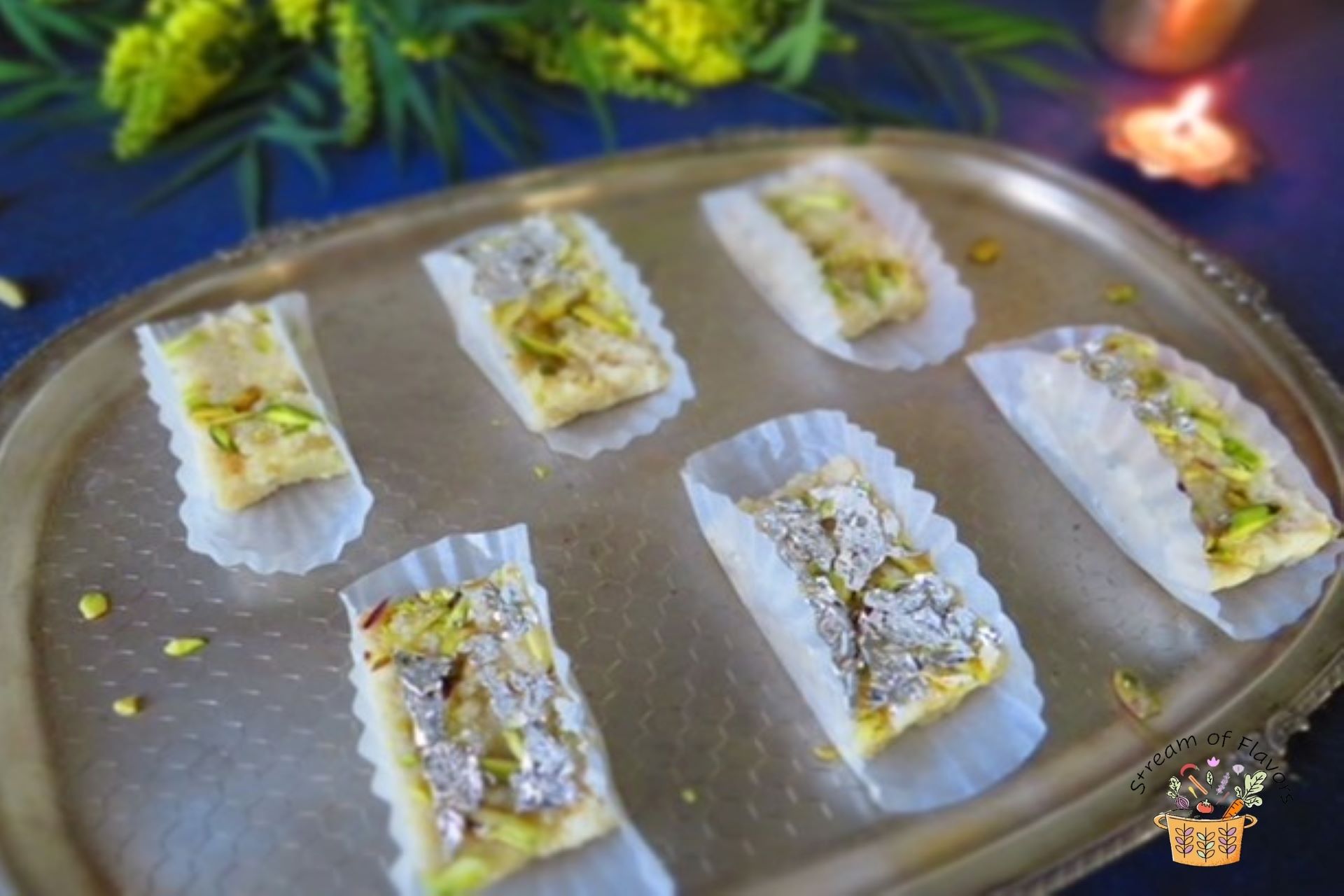 kalakand with condensed milk slices on tray