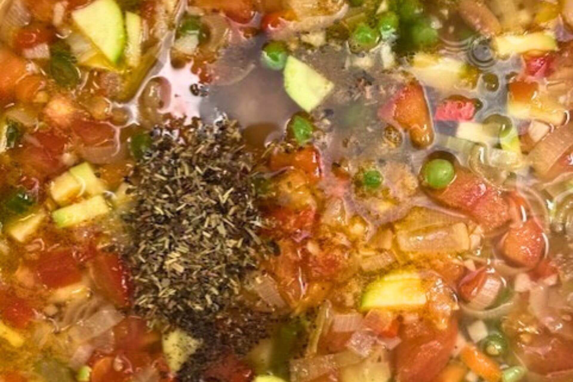 soup with the stock and seasoning