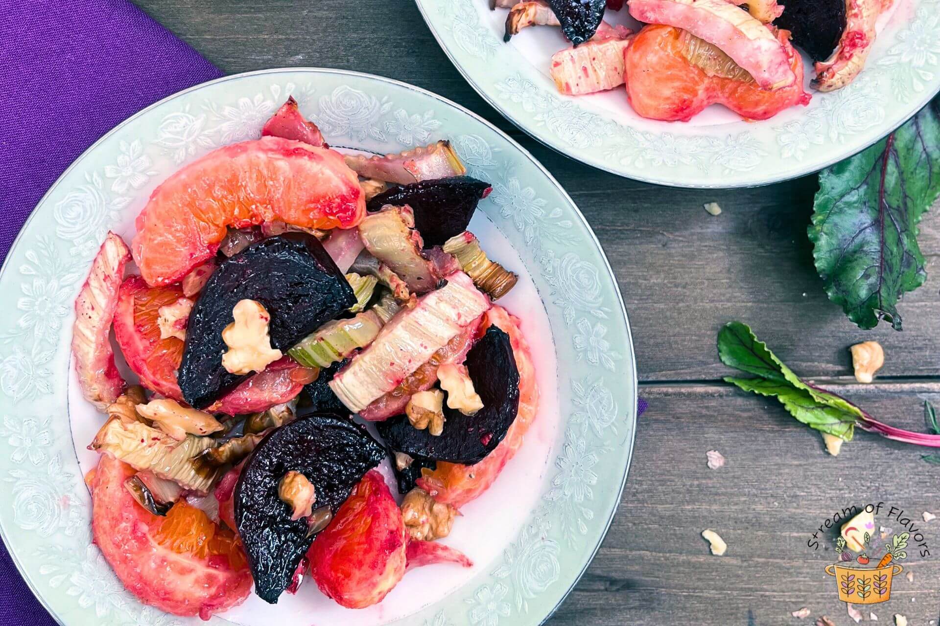 roasted beet and fennel salad in a white plate