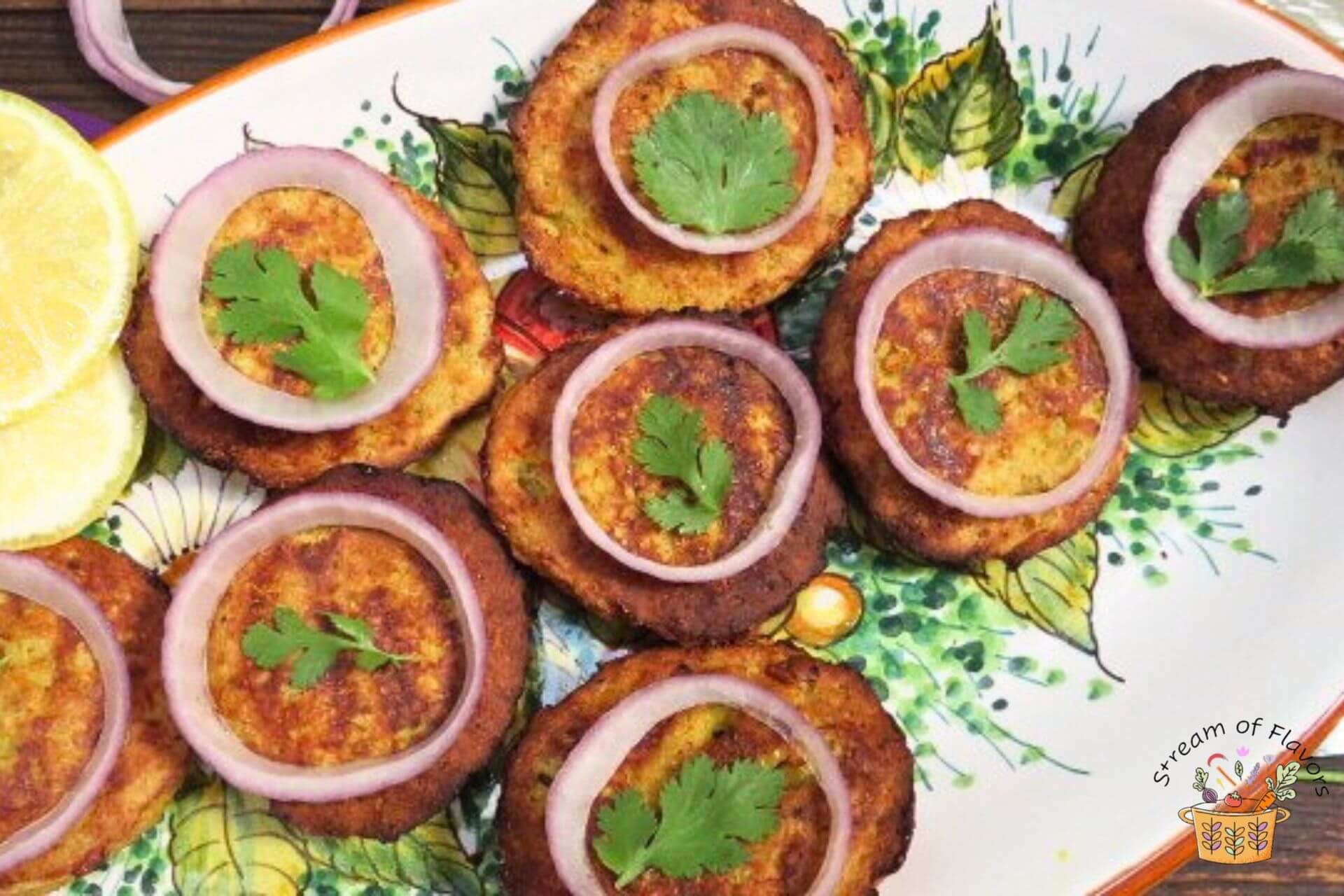 chicken galouti kebab with onion rings