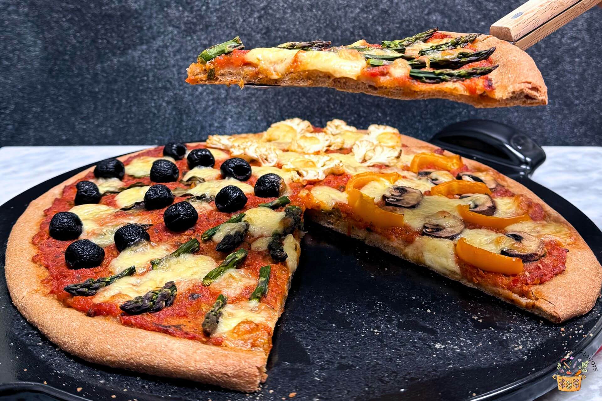 four seasons pizza sliced