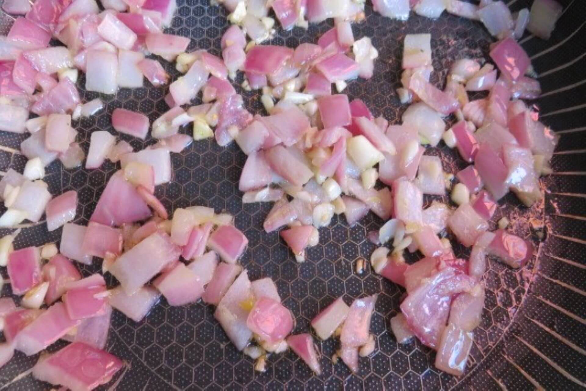 onions and garlic in a pan