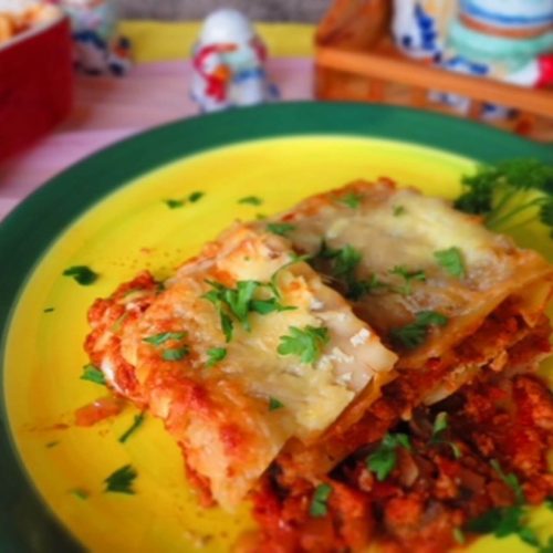 ground chicken lasagna on a plate