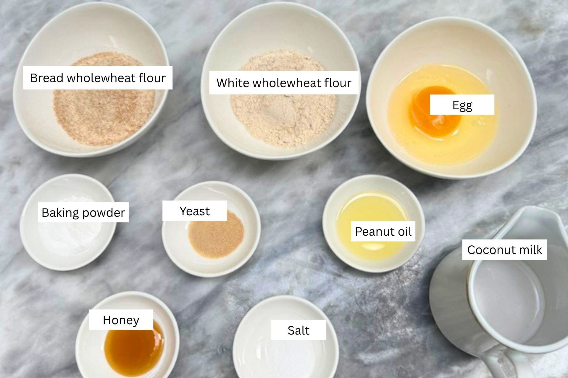 measured ingredient sin bowls