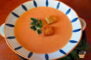 soup with croutons in a bowl