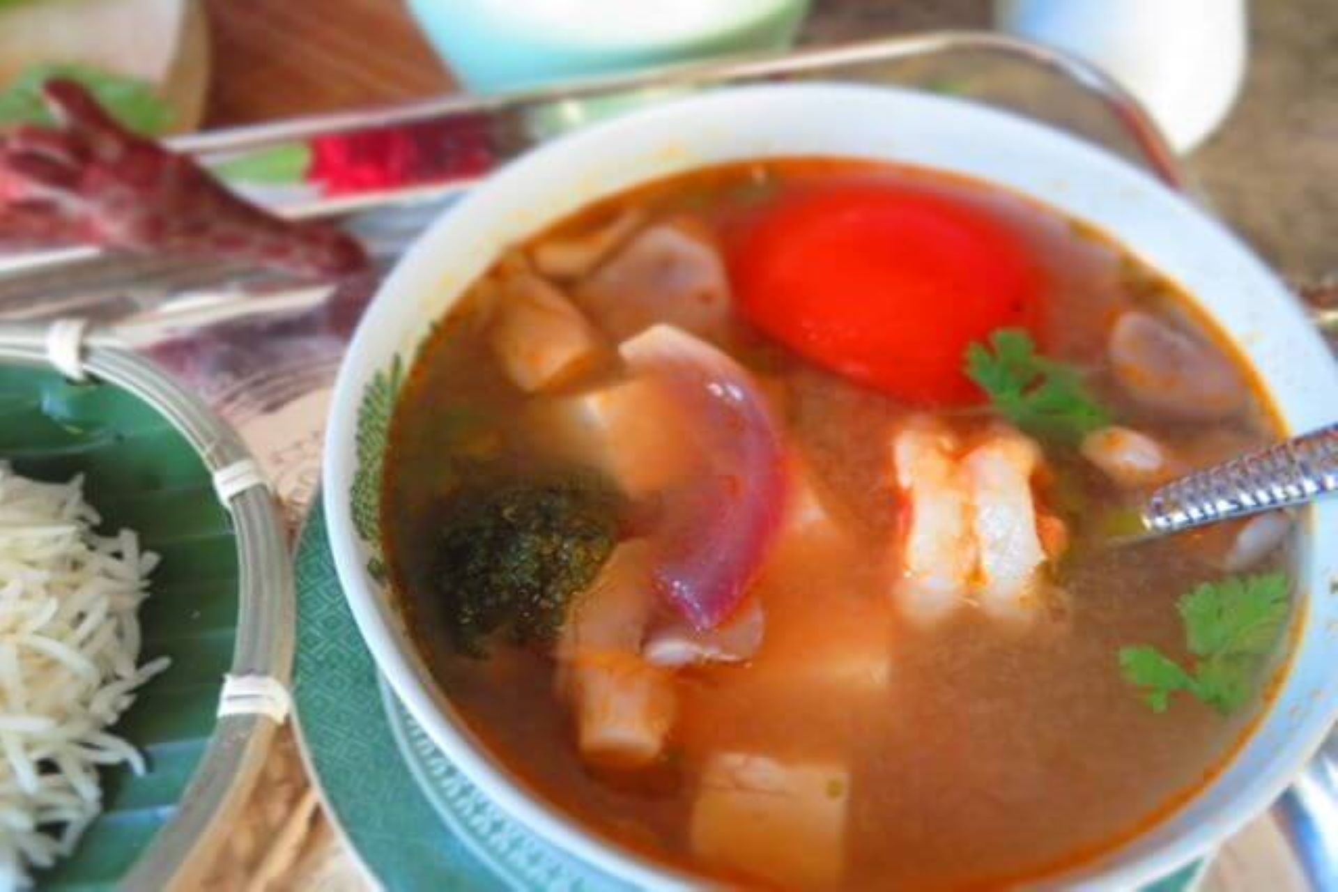 tom yum goong soup in a bowl