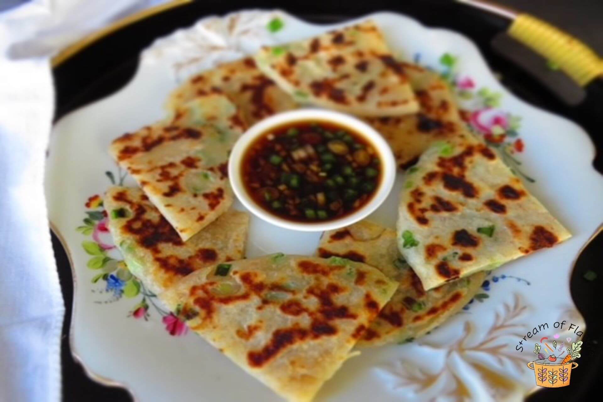 green onion pancakes with sauce
