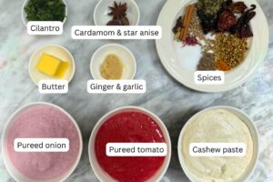 measured ingredients in bowls for the sauce