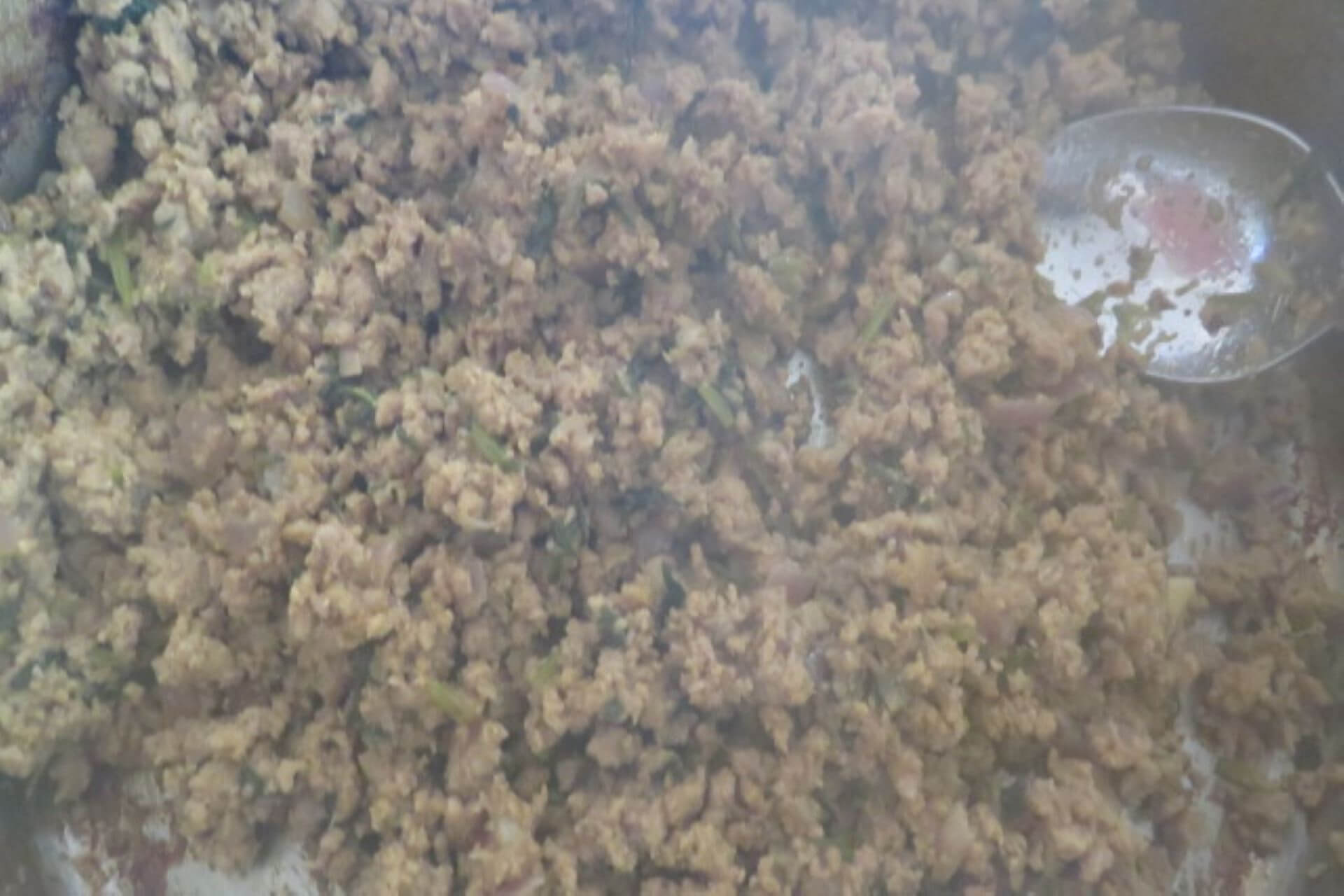 cook the ground lamb filling with spices