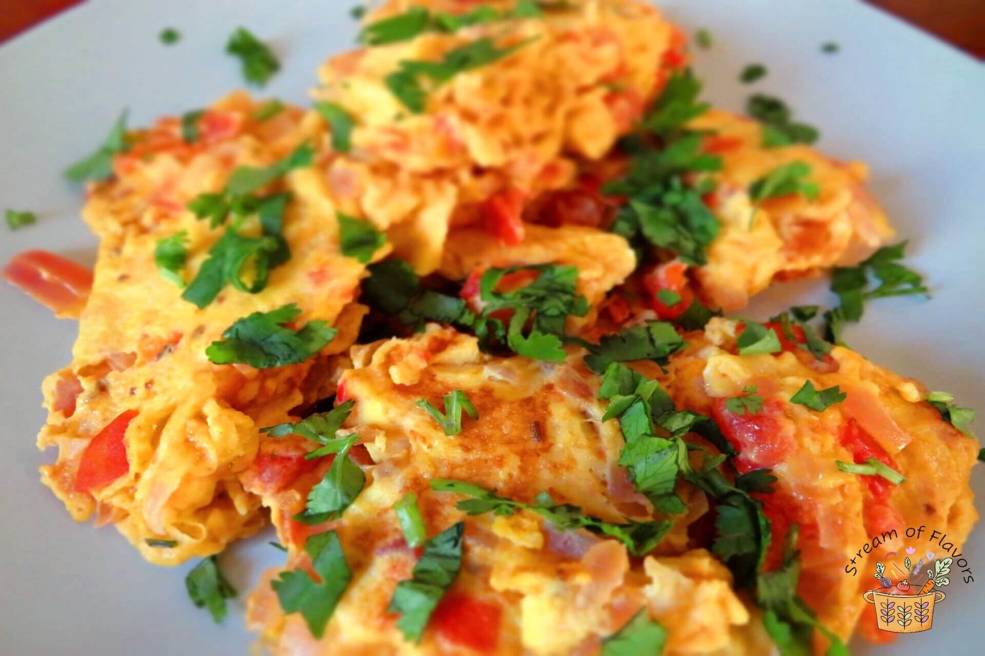 Spicy scrambled eggs on a plate