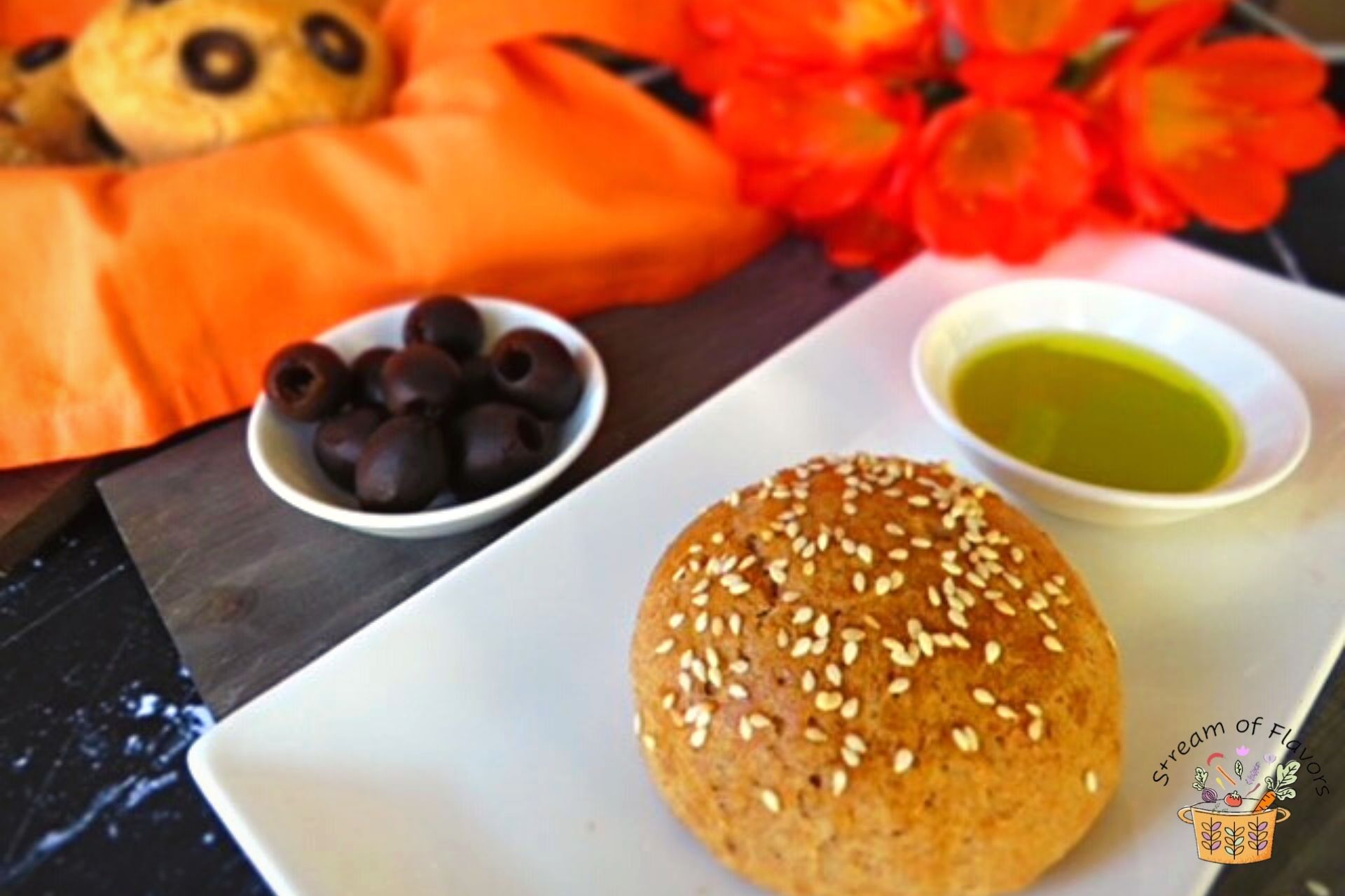 Khobz bread on a plate with olive oil