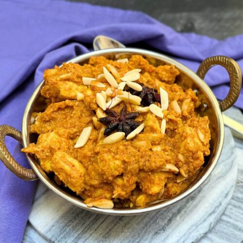 chicken pasanda recipe with star anise and almonds in a kadai