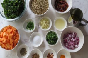 prepared ingredients in bowls