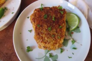 fried almond crusted cod fillet with parsley