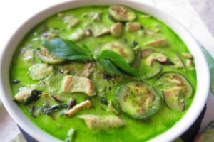 green chicken curry in a bowl
