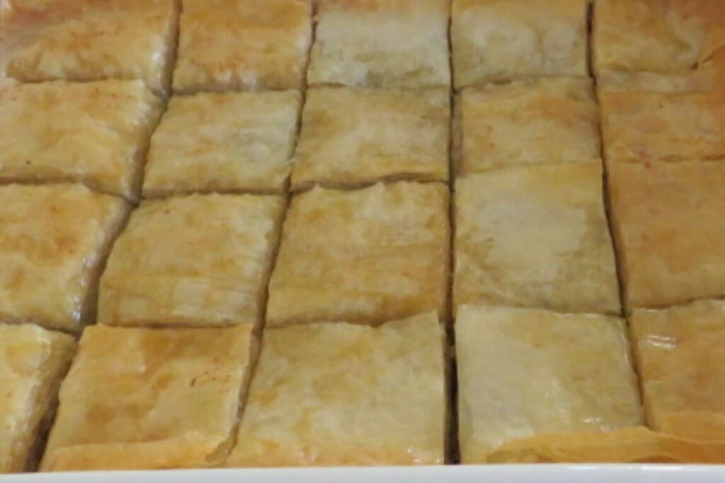 Baklawa baked in a tray
