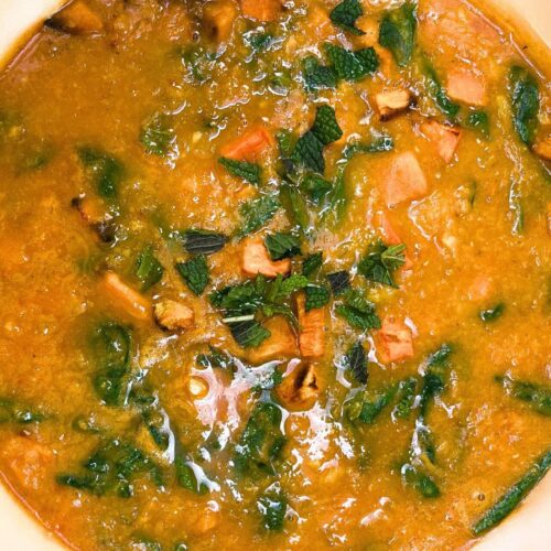 Moroccan red lentil soup in a bowl