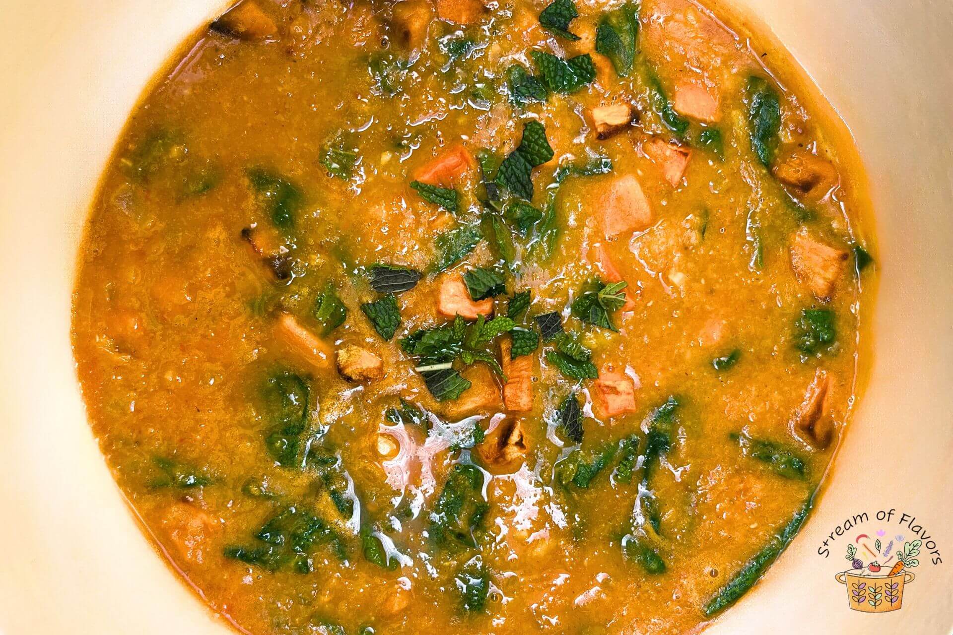 Moroccan red lentil soup in a bowl