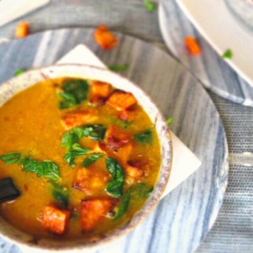 Moroccan red lentil soup in a bowl