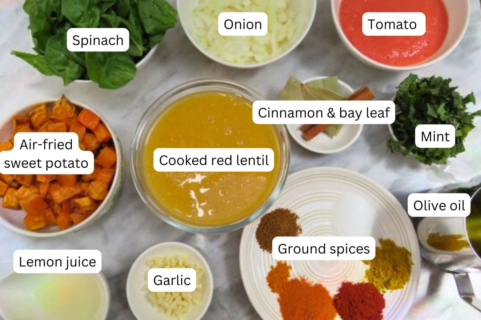 ingredients in bowls