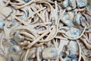 cooked linguine in the sauce