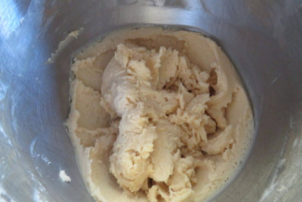 cookie dough in the mixer