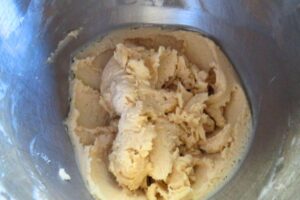 cookie dough in stand mixer ready to be refrigerated