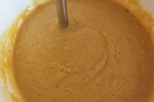 carrot squash soup pulsed with a hand blender